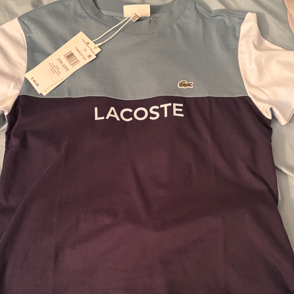 Lacoste Colorblock Tshirt In Light Blue White  Navy